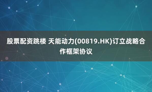 股票配资跳楼 天能动力(00819.HK)订立战略合作框架协议