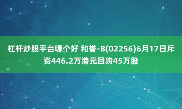 杠杆炒股平台哪个好 和誉-B(02256)6月17日斥资446.2万港元回购45万股